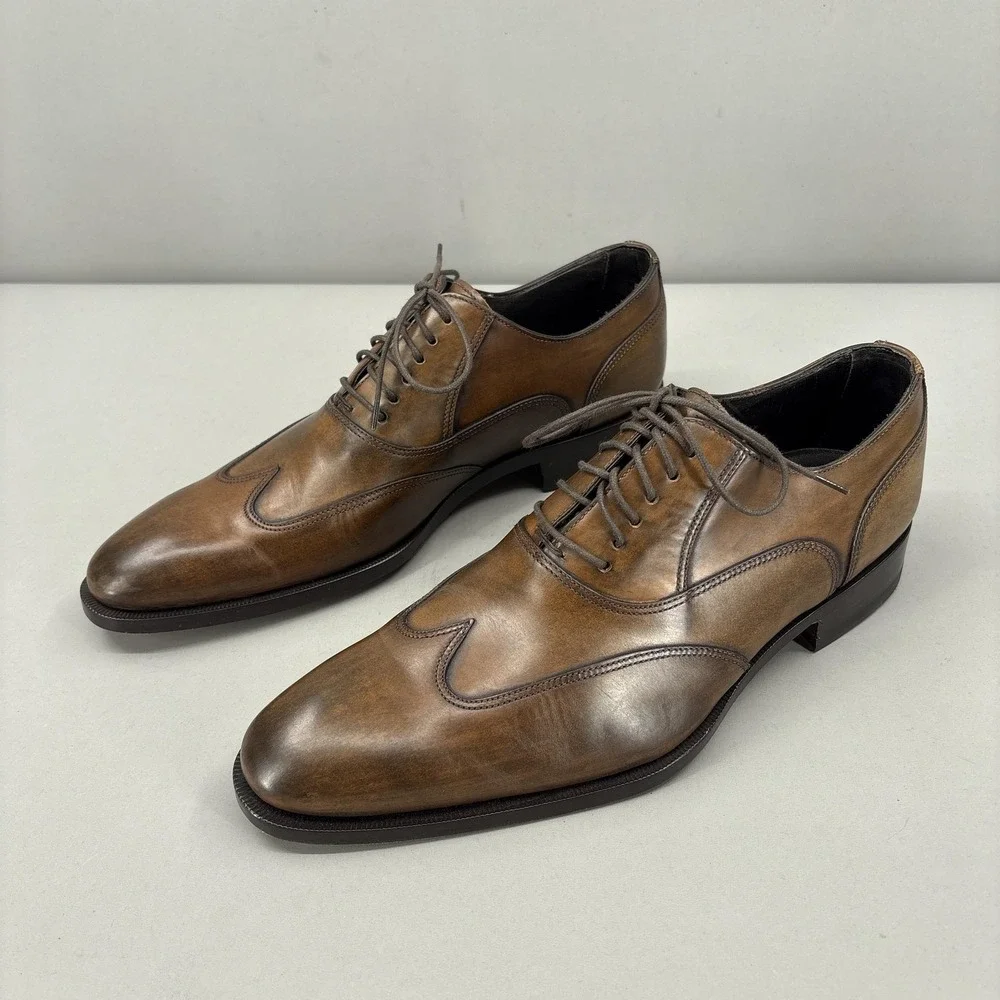 Canali Shoes‎ Mens 8.5 41.5 Brown Leather Wingtip Oxford Made Italy Dress NEW